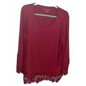 Size 12 Jessica London Red Woman Top Round Neck Long Sleeve With Lace